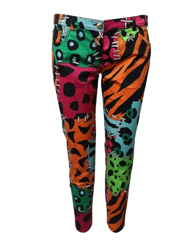 Moschino Illustrated Patchwork Printed Trousers In Multicolor Print Cotton