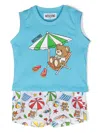 Moschino Illustration-print Cotton Short Set In Blue