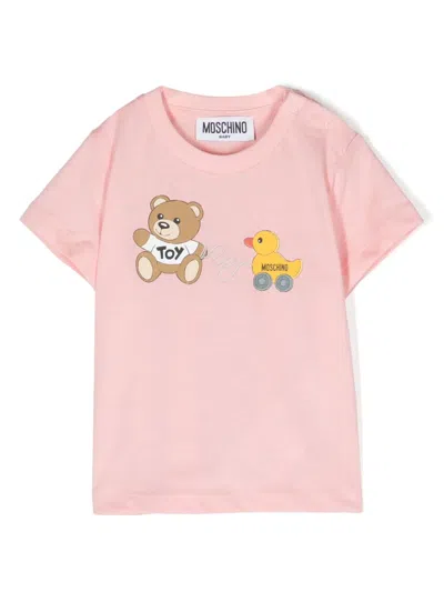 Moschino Babies' Teddy Bear Cotton T-shirt In Pink