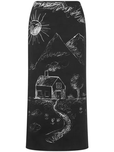 Moschino Stretch Cotton Satin Skirt In Black