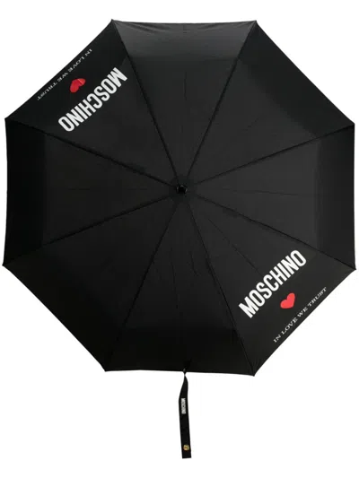Moschino In Love We Trust Compact Umbrella In Black