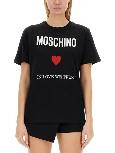 Moschino In Love We Trust Cotton T-shirt In Black