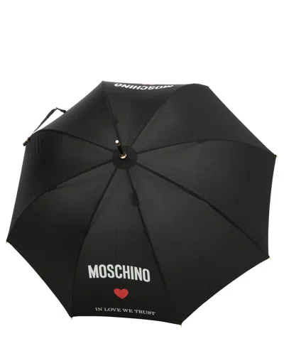 Moschino In Love We Trust Long Auto Umbrella In Black