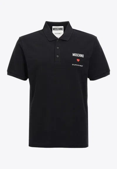 Moschino In Love We Trust Polo T-shirt In Black