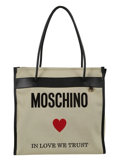 Moschino In Love We Trust Shopper Bag In Beige