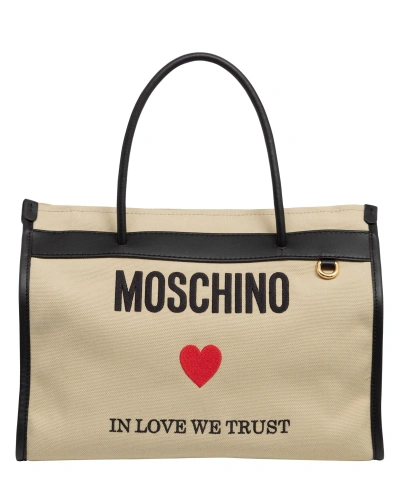 Moschino In Love We Trust Tote Bag In Beige