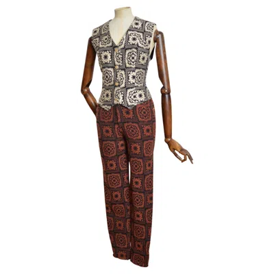 Pre-owned Moschino Incredible  Tapestry Woven Matching Waistcoat & High Waisted Pants Set In Brown