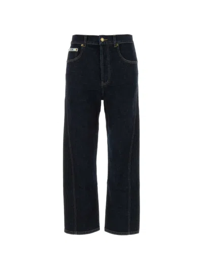 Moschino Indigo Cropped Five Pocket Cotton Denim Pants In Black