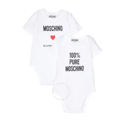 Moschino Kids'  Infant Logo Embroidered Cotton One-piece In White