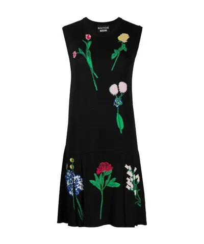 Moschino Inlaid Knitted Floral Dress In Black