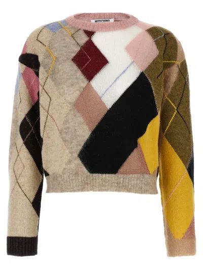Moschino Oversized Argyle Knit Sweater In Multi