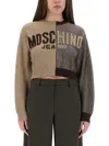 Moschino Crop Pullover In Intarsia Wool Blend In Brown