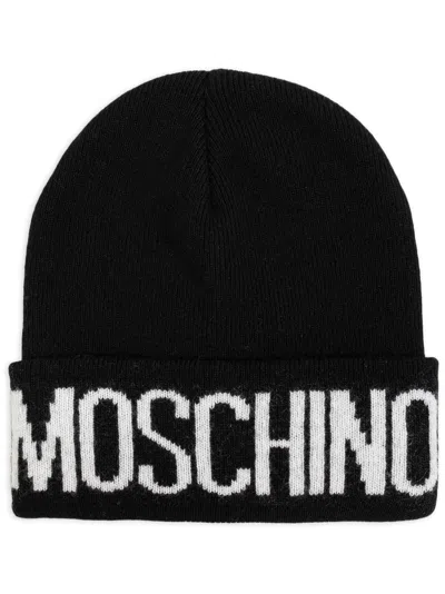 Moschino Logo-intarsia Ribbed Beanie In Black