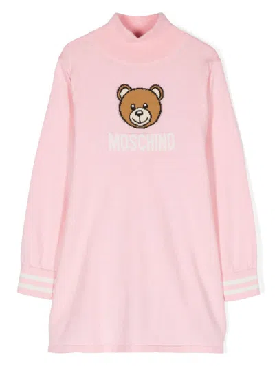 Moschino Kids' Intarsia-knit Logo Dress In Pink