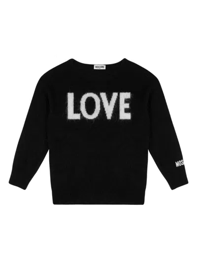 Moschino Kids' Intarsia-knit Logo Jumper In Black