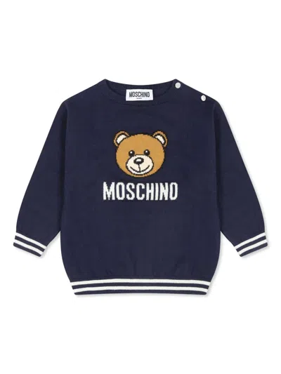 Moschino Babies' Intarsia-knit Logo Jumper In Blue