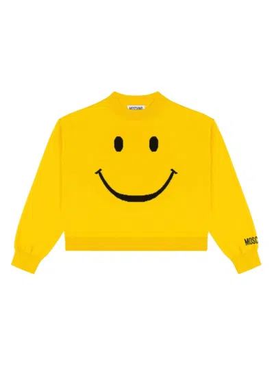 Moschino Kids' Yellow Sweater For Girl With Smiley