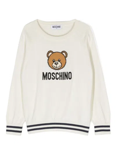 Moschino Kids' Intarsia-knit Logo Sweater In Neutrals