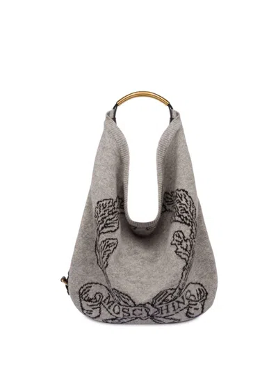 Moschino Intarsia-knit Logo Tote Bag In Gray