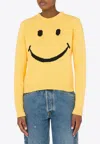 Moschino Smiley Face Knit Sweater In Yellow
