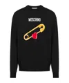 Moschino Extra-fine Merino Wool Pullover Heart Safety Pin In Black