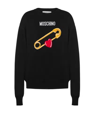 MOSCHINO MOSCHINO LOGO INTARSIA KNIT SWEATER