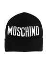 Moschino Intarsia-logo Beanie Hat In Black