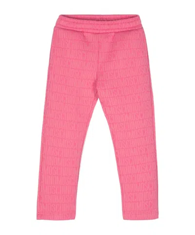 Moschino Kids' Intarsia-logo Straight-leg Trousers In Pink