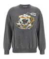 Moschino Crew Neck Graphic Print Intarsia Sweater In Gray