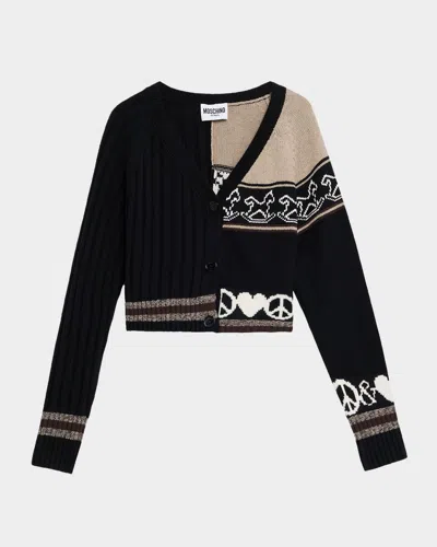 Moschino Intarsia Wool-blend Cardigan In Black