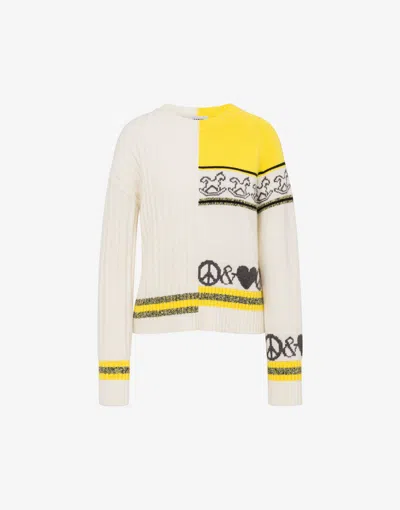 Moschino Intarsia Wool Blend Pullover In Neutral