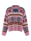 Moschino Wool Sweater With Intarsia Design And Crew Neck In Pink