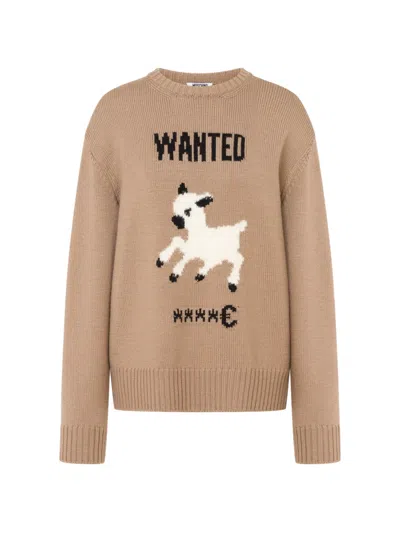 Moschino Intarsia-knit Wool Sweater In Nude