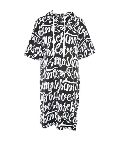 Moschino Integral Printed Hooded Short-sleeved Dress In Black