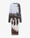 Moschino Multicolor Interlock Goose Print Maxi Dress In Multi