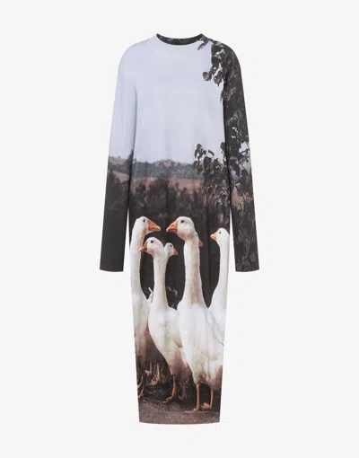 Moschino Interlock Dress Goose Print In Multi