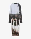Moschino Multicolor Interlock Goose Print Maxi Dress In Multicoloured