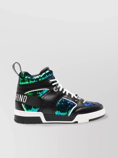 Moschino Iridescent High-top Sneakers With Flat Rubber Sole In Blue