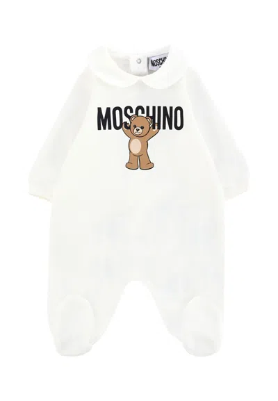 Moschino Ivory Babygrow For Baby Kids With Teddy Bear In White