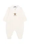 Moschino Ivory Babygrow For Babykids With Teddy Bear In Neutral