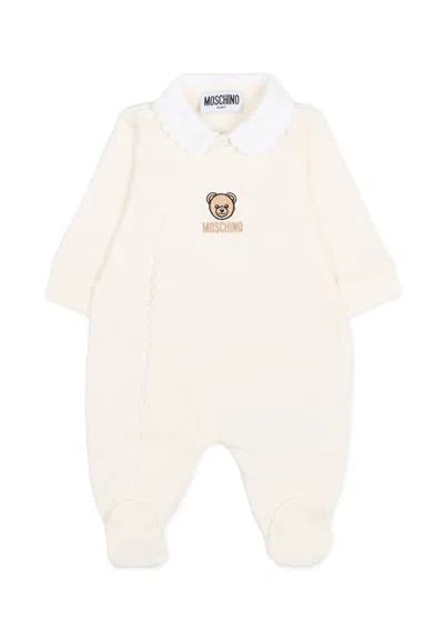 Moschino Ivory Babygrow For Babykids With Teddy Bear In Neutral