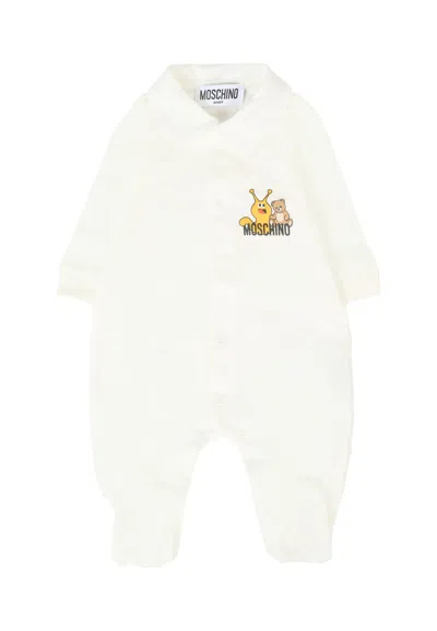 Moschino Ivory Babygrow For Babykids With Teddy Bear In White