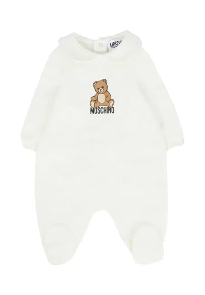 Moschino Ivory Babygrow For Babykids With Teddy Bear In White