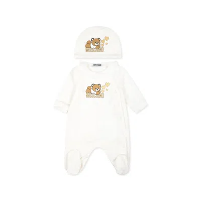 Moschino Ivory Babygrow Set For Baby Girl With Teddy Bear Nd Hearts