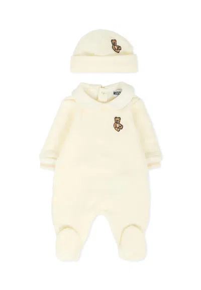 Moschino Ivory Babygrow Set For Babykids With Teddy Bear In White