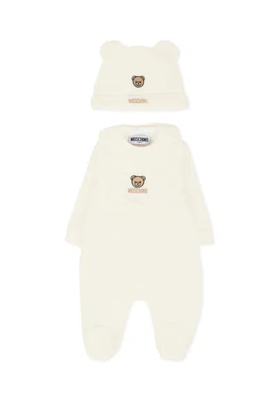 Moschino Ivory Babygrow Set For Babykids With Teddy Bear In White