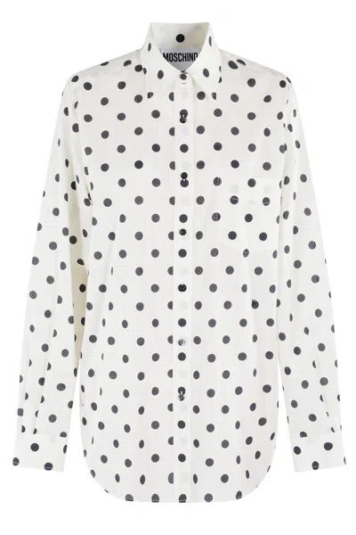 MOSCHINO MOSCHINO IVORY COTTON VOILE SHIRT WITH POLKA DOT PATTERN