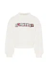 Moschino Ivory Crop Sweatshirt For Girl With Logo In Neutral