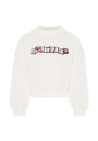 Moschino Kids' Ivory Crop Sweatshirt For Girl With Logo In Neutral