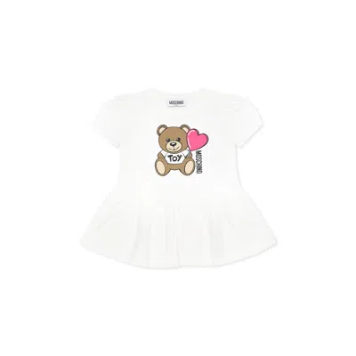 Moschino Ivory Dress For Baby Girl With Teddy Bear